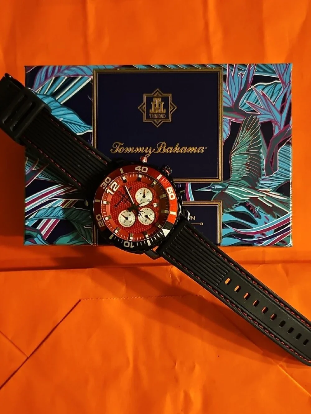 Tommy Bahama Black and Red Men's Quartz Chronograph Atlantis Sports Watch.